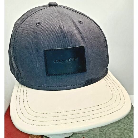 Coach Limited Edition Men's Cap Dark Gray Cream Black Patch Logo Strapback - Picture 1 of 11